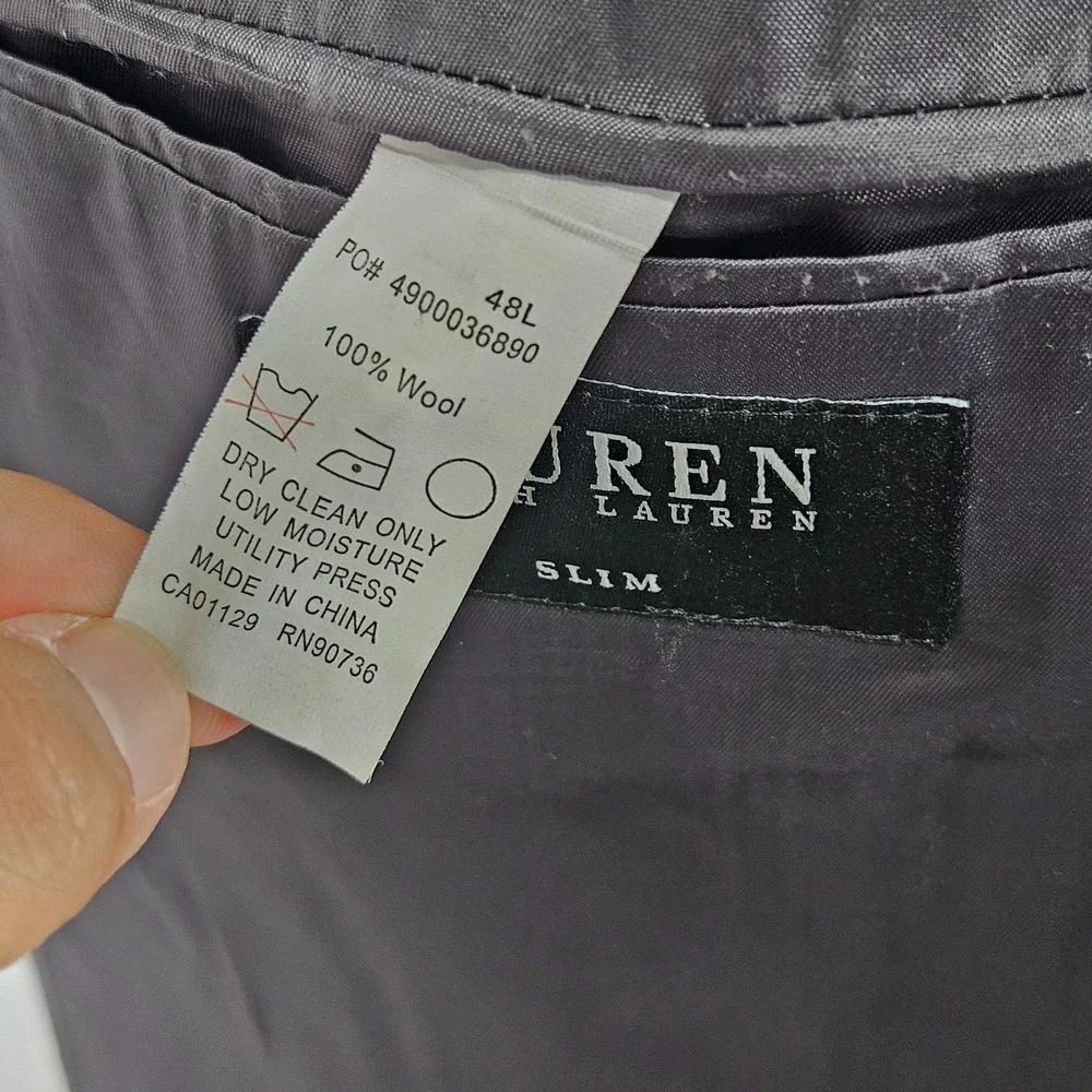 Lauren Ralph Lauren Men's‎ Sport Coat Blazer Two Button Gray Plaid Wool Slim 48L